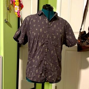 Men's Gray Short Sleeve Shirt with Cactus Print